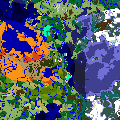 Predicted biome map of Java 1.18 seed -8186519695791784108 around estimated spawn