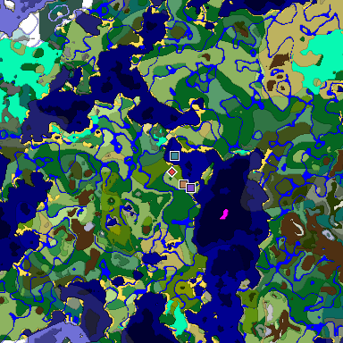 Predicted biome map of Java 1.18 seed -1692273452672189307 around estimated spawn