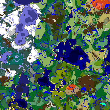 Predicted biome map of Java 1.18 seed 1279427394573255696 around estimated spawn