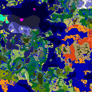 Predicted biome map of Java 1.18 seed 2530816966793354702 around estimated spawn