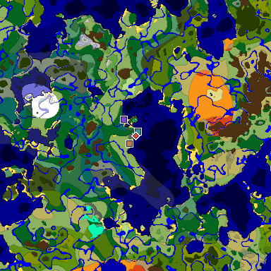 Predicted biome map of Java 1.18 seed -6106198542112947049 around estimated spawn
