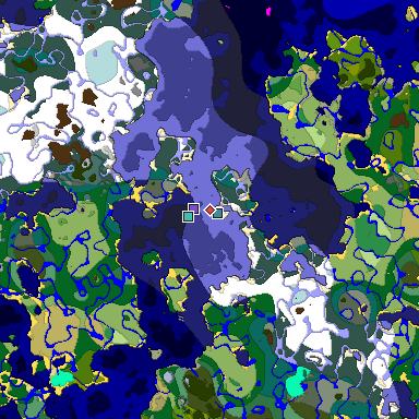 Predicted biome map of Java 1.18 seed 5185707240390137339 around estimated spawn