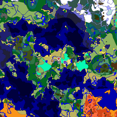 Predicted biome map of Java 1.18 seed 9091887662420309658 around estimated spawn