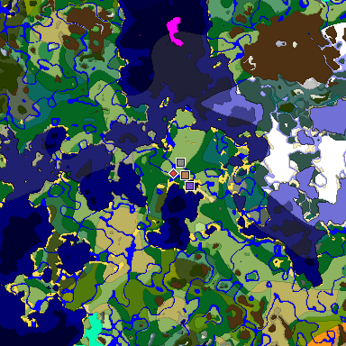 Predicted biome map of Java 1.18 seed 8811540840243112761 around estimated spawn