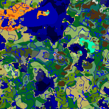 Predicted biome map of Java 1.18 seed -7403906111213704088 around estimated spawn
