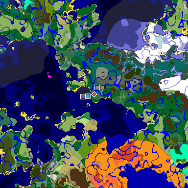 Predicted biome map of Java 1.18 seed 4784040420047181448 around estimated spawn
