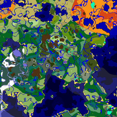Predicted biome map of Java 1.18 seed -7995866146418560920 around estimated spawn