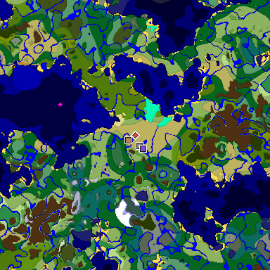 Predicted biome map of Java 1.18 seed 1047448395247600919 around estimated spawn