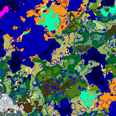 Predicted biome map of Java 1.18 seed -8226957724964557941 around estimated spawn