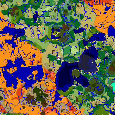 Predicted biome map of Java 1.18 seed -7759160818820520262 around estimated spawn