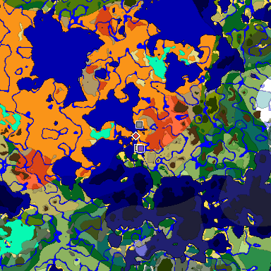 Predicted biome map of Java 1.18 seed -1510751959978898412 around estimated spawn