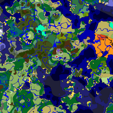 Predicted biome map of Java 1.18 seed 2913423420307599373 around estimated spawn