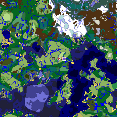 Predicted biome map of Java 1.18 seed 4489377444187589576 around estimated spawn