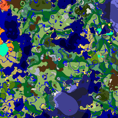 Predicted biome map of Java 1.18 seed -130018436393813592 around estimated spawn