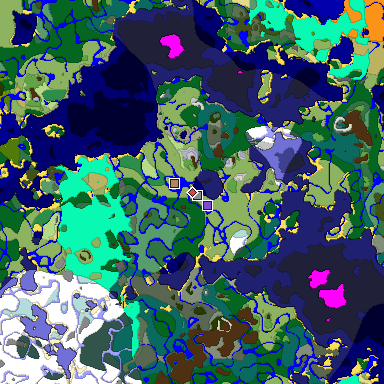 Predicted biome map of Java 1.18 seed 1488807583176684241 around estimated spawn