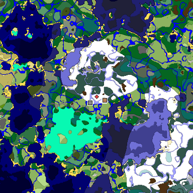 Predicted biome map of Java 1.18 seed -8746063267113506703 around estimated spawn