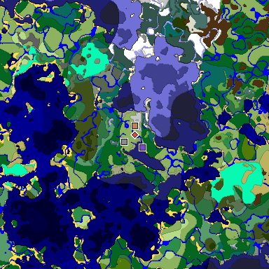 Predicted biome map of Java 1.18 seed -3564918819185001571 around estimated spawn