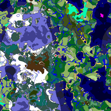 Predicted biome map of Java 1.18 seed 6410420239126095207 around estimated spawn