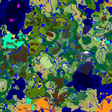 Predicted biome map of Java 1.18 seed 4244225957310490128 around estimated spawn