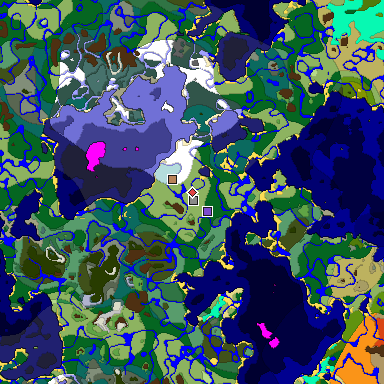 Predicted biome map of Java 1.18 seed 2833702297367239956 around estimated spawn