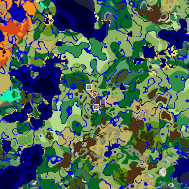 Predicted biome map of Java 1.18 seed 2467698177325284826 around estimated spawn