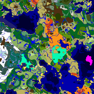 Predicted biome map of Java 1.18 seed -7354134641577358202 around estimated spawn