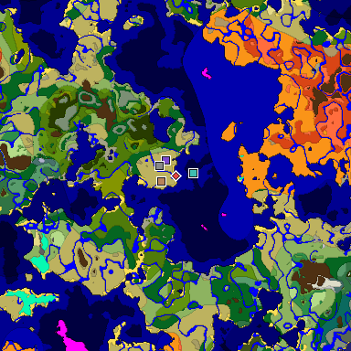 Predicted biome map of Java 1.18 seed 3241269908186963989 around estimated spawn