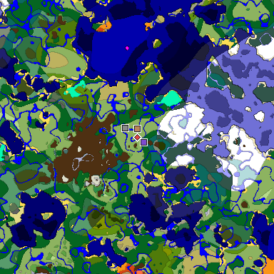 Predicted biome map of Java 1.18 seed 6758717715716903287 around estimated spawn