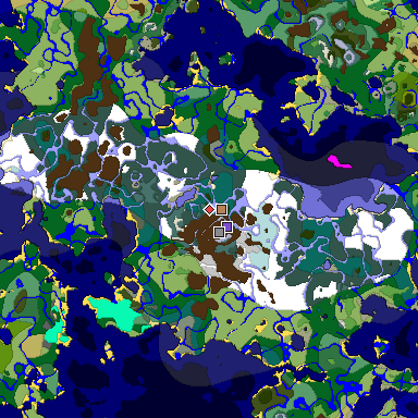 Predicted biome map of Java 1.18 seed -1954333196448983901 around estimated spawn