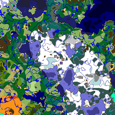 Predicted biome map of Java 1.18 seed 8937947122363062336 around estimated spawn
