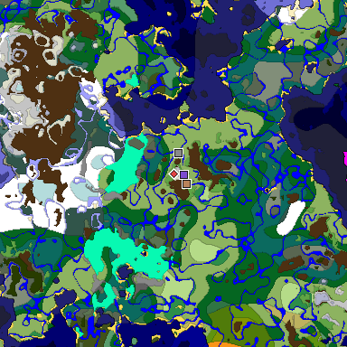 Predicted biome map of Java 1.18 seed -4875570672710329130 around estimated spawn