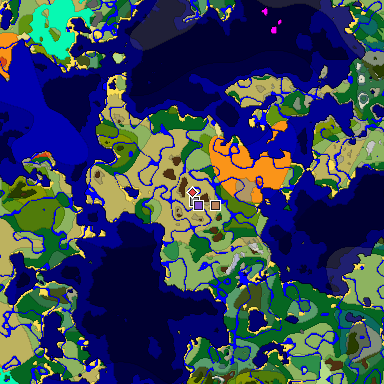 Predicted biome map of Java 1.18 seed -5956415036063311407 around estimated spawn