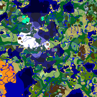 Predicted biome map of Java 1.18 seed -6907863520994428908 around estimated spawn