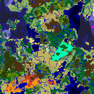 Predicted biome map of Java 1.18 seed -1205833016190395753 around estimated spawn