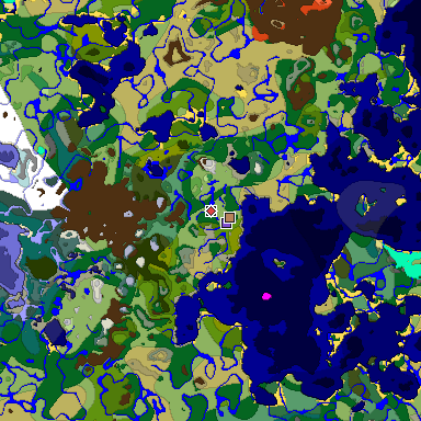 Predicted biome map of Java 1.18 seed 3482173417485278277 around estimated spawn