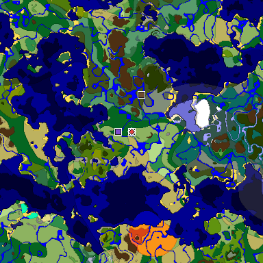 Predicted biome map of Java 1.18 seed -3521261856222796478 around estimated spawn