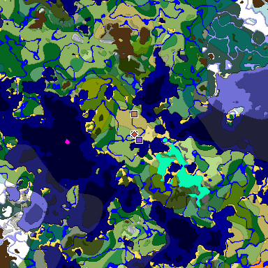 Predicted biome map of Java 1.18 seed -2421573291326277337 around estimated spawn