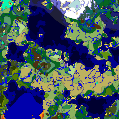 Predicted biome map of Java 1.18 seed 5795886499170823585 around estimated spawn