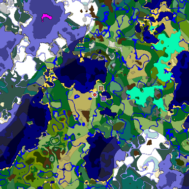 Predicted biome map of Java 1.18 seed -6221756735645350273 around estimated spawn