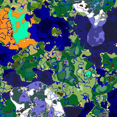 Predicted biome map of Java 1.18 seed -6122548390462761608 around estimated spawn