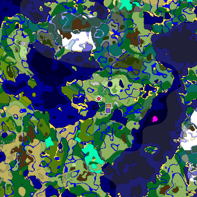 Predicted biome map of Java 1.18 seed 7392396251829956812 around estimated spawn