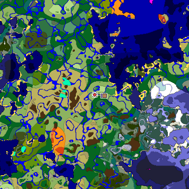 Predicted biome map of Java 1.18 seed -5662356470088725727 around estimated spawn