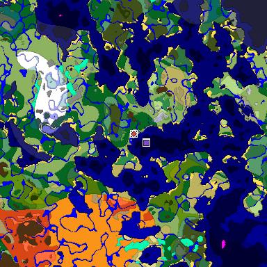 Predicted biome map of Java 1.18 seed 6726576263882322510 around estimated spawn