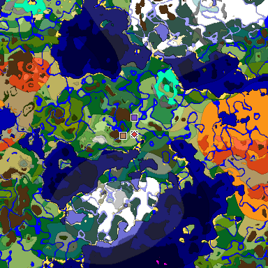 Predicted biome map of Java 1.18 seed 915120941108999751 around estimated spawn