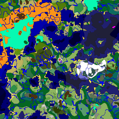 Predicted biome map of Java 1.18 seed -3763853285206319511 around estimated spawn