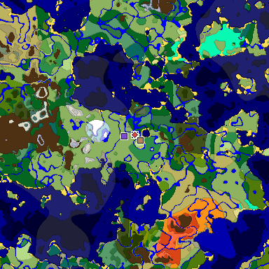 Predicted biome map of Java 1.18 seed 9113935789399109034 around estimated spawn