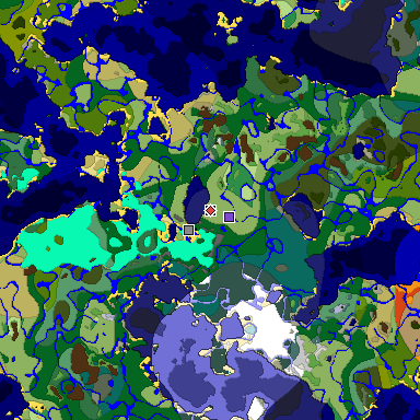 Predicted biome map of Java 1.18 seed 6858362224765064146 around estimated spawn
