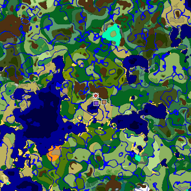 Predicted biome map of Java 1.18 seed 1064893443685135953 around estimated spawn