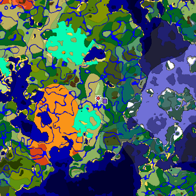 Predicted biome map of Java 1.18 seed 564197950290438229 around estimated spawn