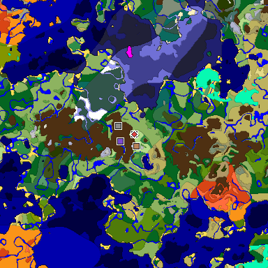 Predicted biome map of Java 1.18 seed -6469577372366435317 around estimated spawn